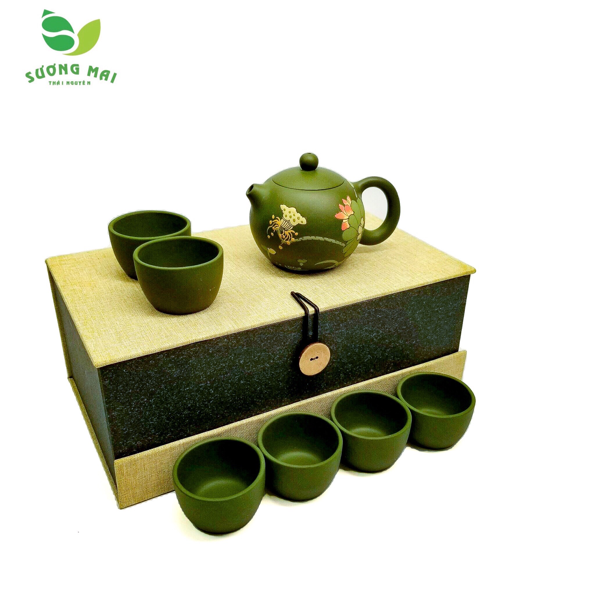 2-2.jpg Bộ Ấm Chén Tây Thi Lục Sa Sen Vịt, Nguyên Khoáng, Thủ Công 200ml - Image 1