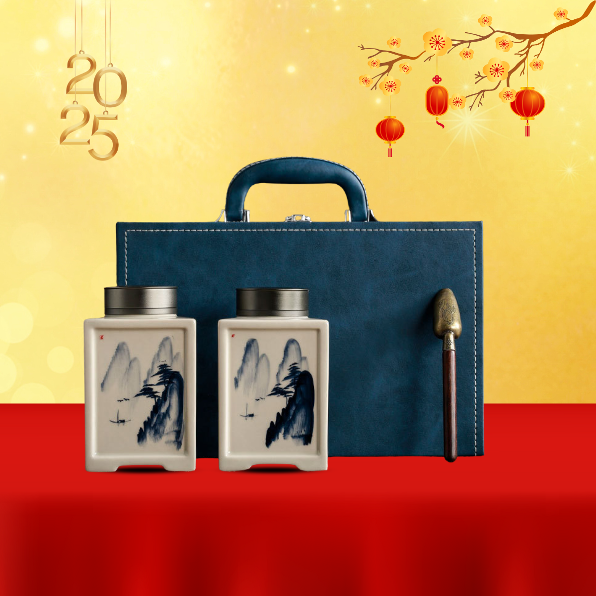 set-hop-dung-tra-lo-su-vuong-hop-da.png Set Hũ Đựng Trà Lọ Sứ Vuông, Hộp Da - Image 1